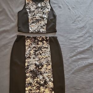 Black and Silver Sequin Two-Piece Set